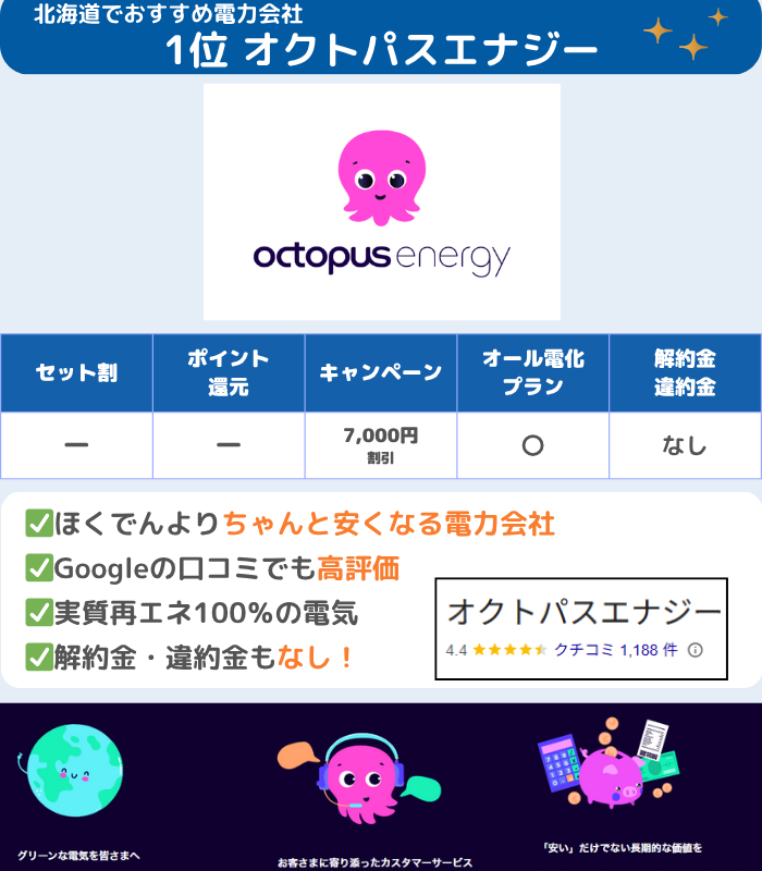 北海道でおすすめの電力会社 オクトパスエナジー