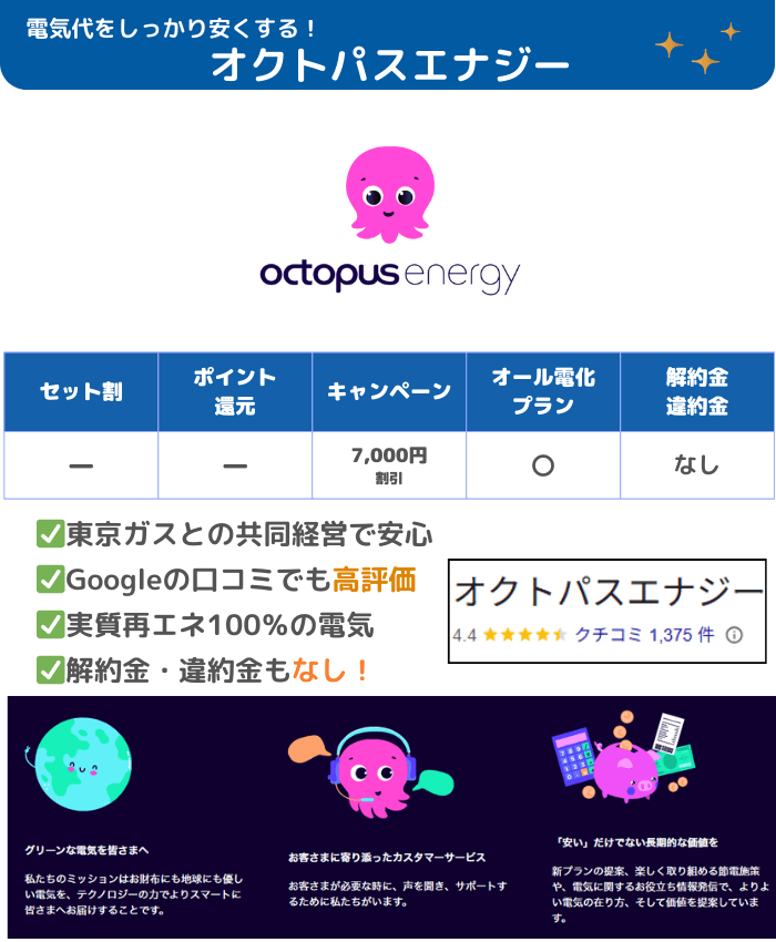関東(東京)でおすすめの電力会社 オクトパスエナジー