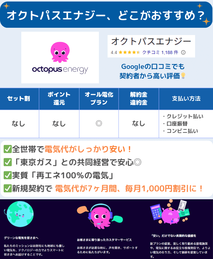 おすすめ電力会社(中部)はオクトパスエナジー